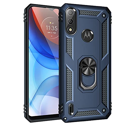 BestST Hülle für Motorola E7i Power/Moto E7 Power 2021 + schutzfolie,Handyhülle Cover Hülle,Armor Stoßfest TPU PC Schutzhülle Ringhalter Handytasche Case, Blau von BestST