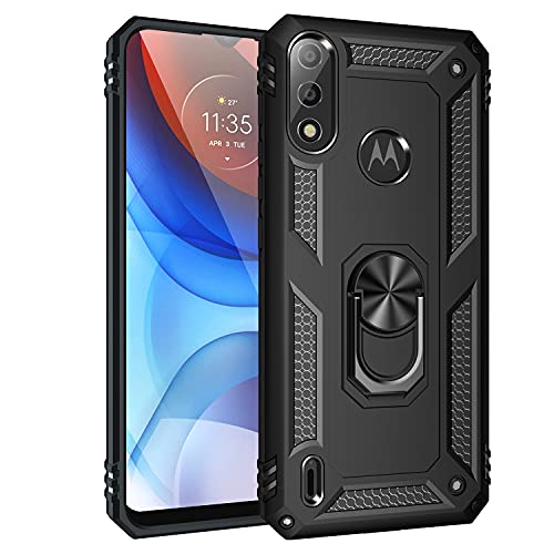 BestST Hülle für Motorola E7i Power/Moto E7 Power 2021 Cover, HD schutzfolie, Armor Stoßfest TPU PC Schutzhülle Ringhalter Handytasche Case Handy Hüllen, Schwarz von BestST