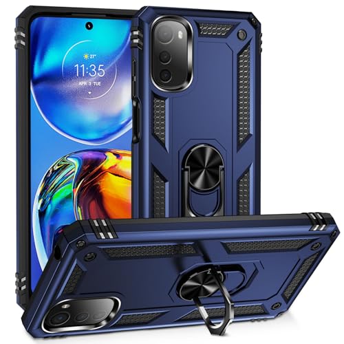 BestST Hülle für Motorola Moto E32 4G/Moto E32s + schutzfolie,Handyhülle Motorola E32 4G/Moto E32s Cover,Armor Stoßfest TPU PC Schutzhülle Ringhalter Handytasche Case, Blau von BestST