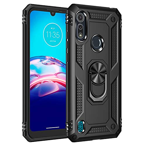 BestST Hülle für Motorola Moto E6i/Moto E6s 2020 Cover, HD schutzfolie, Armor Stoßfest TPU PC Schutzhülle Ringhalter Handytasche Case Handy Hüllen, Schwarz von BestST