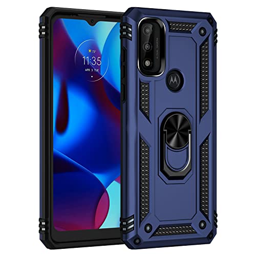 BestST Hülle für Motorola Moto G Pure + schutzfolie,Handyhülle Motorola G Pure Cover,Armor Stoßfest TPU PC Schutzhülle Ringhalter Handytasche Case, Blau von BestST