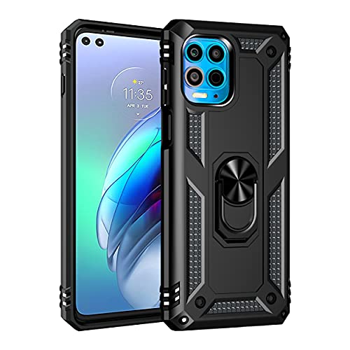 BestST Hülle für Motorola Moto G100/Edge S Cover, HD schutzfolie, Armor Stoßfest TPU PC Schutzhülle Ringhalter Handytasche Case Handy Hüllen, Schwarz von BestST