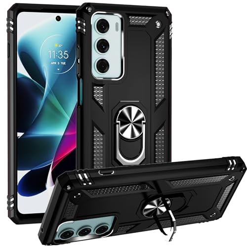 BestST Hülle für Motorola Moto G200 5G/Edge S30 Cover, HD schutzfolie, Armor Stoßfest TPU PC Schutzhülle Ringhalter Handytasche Case Handy Hüllen, Schwarz von BestST