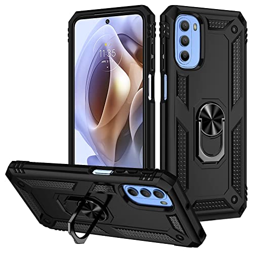 BestST Hülle für Motorola Moto G31/Moto G41 Cover, HD schutzfolie, Armor Stoßfest TPU PC Schutzhülle Ringhalter Handytasche Case Handy Hüllen, Schwarz von BestST