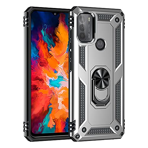 BestST Hülle für Motorola Moto G50 + schutzfolie, Militärische Armor Hybrid Schutzhülle Silikon Stoßfest Bumper Cover Case Ringhalter Handytasche Handy Hüllen,Silber von BestST