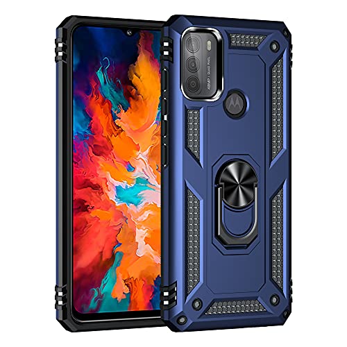 BestST Hülle für Motorola Moto G50 + schutzfolie,Handyhülle Motorola G50 Cover,Armor Stoßfest TPU PC Schutzhülle Ringhalter Handytasche Case, Blau von BestST