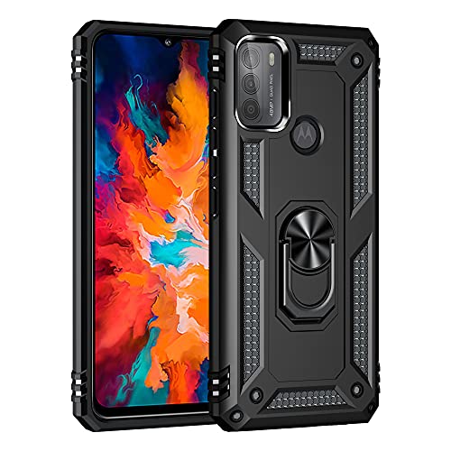 BestST Hülle für Motorola Moto G50 Cover, HD schutzfolie, Armor Stoßfest TPU PC Schutzhülle Ringhalter Handytasche Case Handy Hüllen, Schwarz von BestST