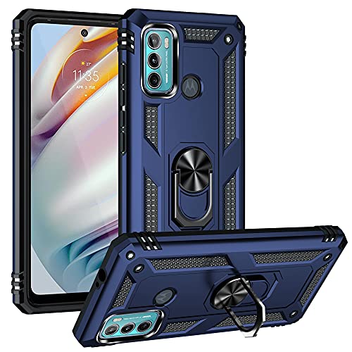 BestST Hülle für Motorola Moto G60/G40 Fusion + schutzfolie,Handyhülle Motorola G60/G40 Fusion Cover,Armor Stoßfest TPU PC Schutzhülle Ringhalter Handytasche Case, Blau von BestST