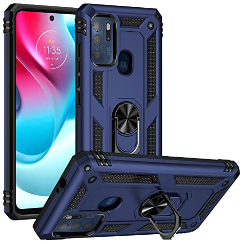 BestST Hülle für Motorola Moto G60S + schutzfolie,Handyhülle Motorola G60S Cover,Armor Stoßfest TPU PC Schutzhülle Ringhalter Handytasche Case, Blau von BestST