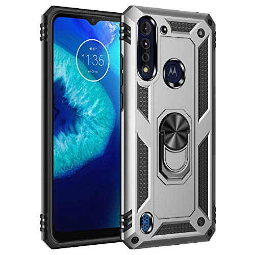 BestST Hülle für Motorola Moto G8 Power Lite Cover + schutzfolie,Handyhülle Armor Stoßfest TPU PC Schutzhülle Ringhalter Handytasche Case für Motorola Moto G8 Power Lite Handy Hüllen,Silber von BestST
