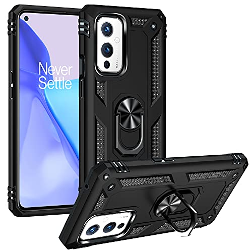 BestST Hülle für OnePlus 9 5G Cover + HD schutzfolie, Armor Stoßfest TPU PC Schutzhülle Ringhalter Handytasche Case Handy Hüllen, Schwarz von BestST