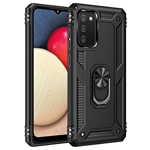 BestST Hülle für Samsung Galaxy A02S + schutzfolie,Handyhülle Samsung A02S Cover,Armor Stoßfest TPU PC Schutzhülle Ringhalter Handytasche Case für Samsung Galaxy A02S Handy Hüllen,Schwarz von BestST