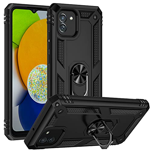 BestST Hülle für Samsung Galaxy A03(166) Cover, HD schutzfolie, Armor Stoßfest TPU PC Schutzhülle Ringhalter Handytasche Case Handy Hüllen, Schwarz von BestST