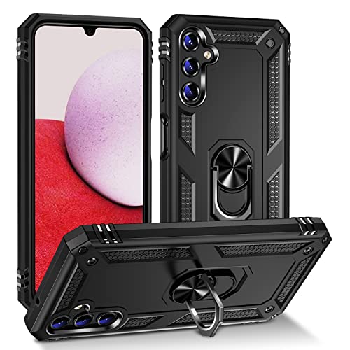 BestST Hülle für Samsung Galaxy A14 4G/5G Cover, HD schutzfolie, Armor Stoßfest TPU PC Schutzhülle Ringhalter Handytasche Case Handy Hüllen, Schwarz von BestST