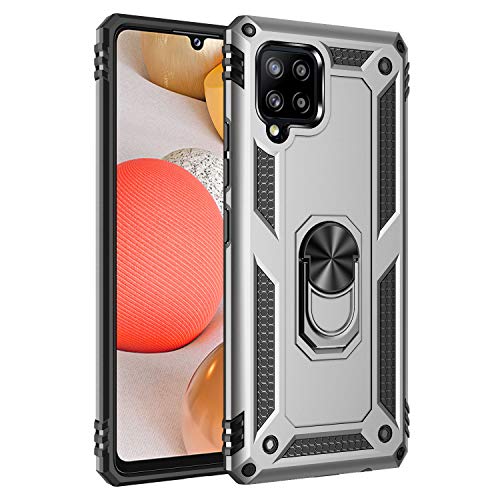 BestST Hülle für Samsung Galaxy A42 5G + schutzfolie,Handyhülle Samsung A42 5G Cover,Armor Stoßfest TPU PC Schutzhülle Ringhalter Handytasche Case für Samsung Galaxy A42 5G Handy Hüllen,Silber von BestST