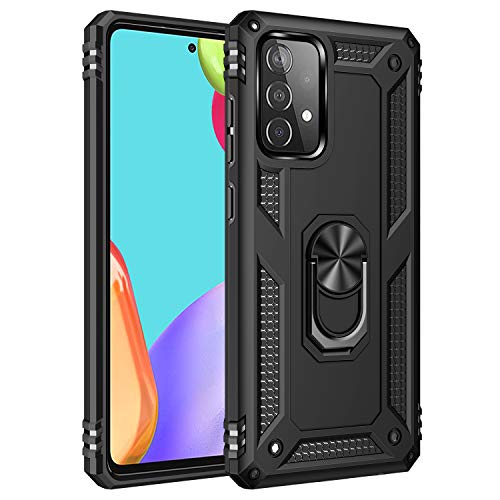 BestST Hülle für Samsung Galaxy A52 5G/4G/A52S 5G Cover, HD schutzfolie, Armor Stoßfest TPU PC Schutzhülle Ringhalter Handytasche Case Handy Hüllen, Schwarz von BestST