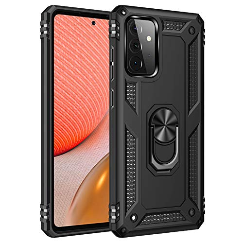 BestST Hülle für Samsung Galaxy A72 5G/A72 4G Cover, HD schutzfolie, Armor Stoßfest TPU PC Schutzhülle Ringhalter Handytasche Case Handy Hüllen, Schwarz von BestST