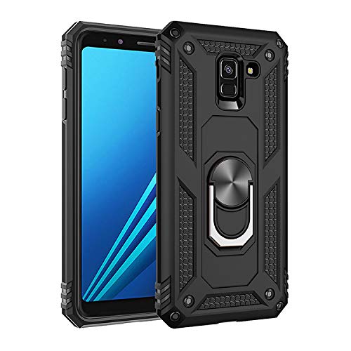 BestST Hülle für Samsung Galaxy A8 Plus 2018/A730F Cover, HD schutzfolie, Armor Stoßfest TPU PC Schutzhülle Ringhalter Handytasche Case Handy Hüllen, Schwarz von BestST