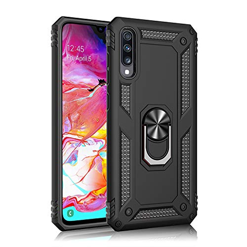 BestST Hülle für Samsung Galaxy Galaxy A70S/Galaxy A70 Cover, HD schutzfolie, Armor Stoßfest TPU PC Schutzhülle Ringhalter Handytasche Case Handy Hüllen, Schwarz von BestST