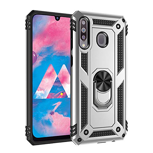 BestST Hülle für Samsung Galaxy M30/Galaxy A40S + schutzfolie, Militärische Armor Hybrid Schutzhülle Silikon Stoßfest Bumper Cover Case Ringhalter Handytasche Handy Hüllen,Silber von BestST