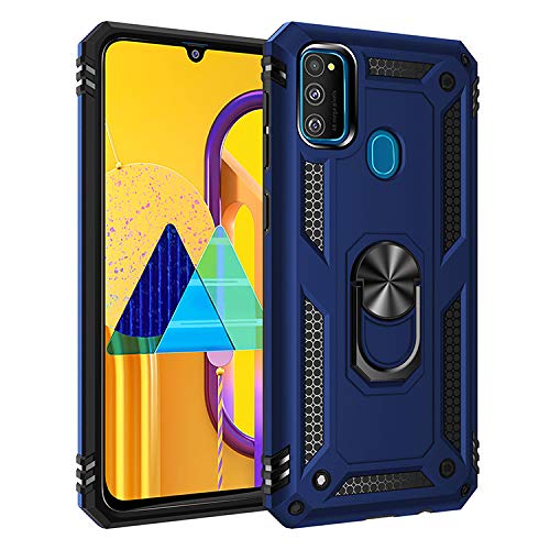 BestST Hülle für Samsung Galaxy M30S/Galaxy M31/Galaxy M21 + schutzfolie,Handyhülle Samsung M30S/Galaxy M31/Galaxy M21 Cover,Armor Stoßfest TPU PC Schutzhülle Ringhalter Handytasche Case, Blau von BestST