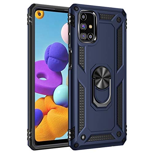 BestST Hülle für Samsung Galaxy M31S + schutzfolie,Handyhülle Samsung M31S Cover,Armor Stoßfest TPU PC Schutzhülle Ringhalter Handytasche Case für Samsung Galaxy M31S Handy Hüllen,Blau von BestST