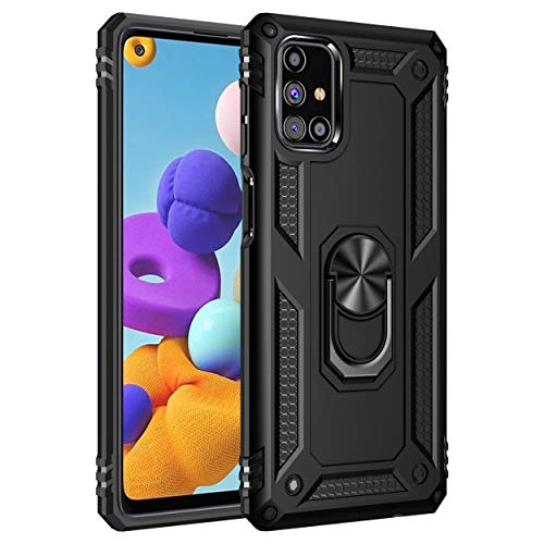 BestST Hülle für Samsung Galaxy M31S + schutzfolie,Handyhülle Samsung M31S Cover,Armor Stoßfest TPU PC Schutzhülle Ringhalter Handytasche Case für Samsung Galaxy M31S Handy Hüllen,Schwarz von BestST