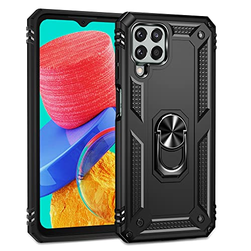 BestST Hülle für Samsung Galaxy M33 5G Cover, HD schutzfolie, Armor Stoßfest TPU PC Schutzhülle Ringhalter Handytasche Case Handy Hüllen, Schwarz von BestST