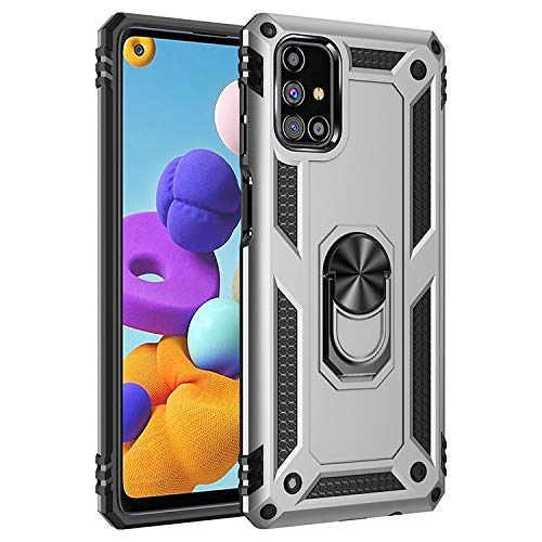 BestST Hülle für Samsung Galaxy M51 + schutzfolie,Handyhülle Samsung M51 Cover,Armor Stoßfest TPU PC Schutzhülle Ringhalter Handytasche Case für Samsung Galaxy M51 Handy Hüllen,Silber von BestST