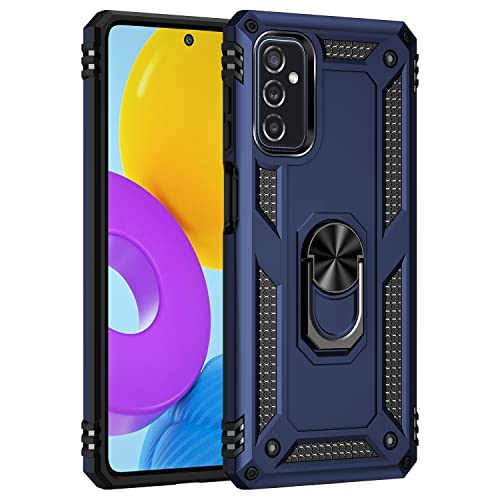 BestST Hülle für Samsung Galaxy M52 5G + schutzfolie,Handyhülle Samsung M52 5G Cover,Armor Stoßfest TPU PC Schutzhülle Ringhalter Handytasche Case, Blau von BestST