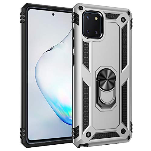 BestST Hülle für Samsung Galaxy Note 10 Lite/A81/M60S + schutzfolie, Militärische Armor Hybrid Schutzhülle Silikon Stoßfest Bumper Cover Case Ringhalter Handytasche Handy Hüllen,Silber von BestST