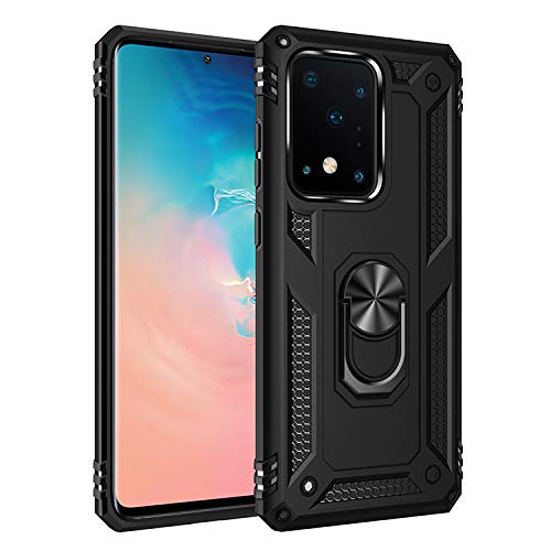 BestST Hülle für Samsung Galaxy S20 Ultra/S20 Ultra 5G Cover + HD schutzfolie, Armor Stoßfest TPU PC Schutzhülle Ringhalter Handytasche Case Handy Hüllen, Schwarz von BestST