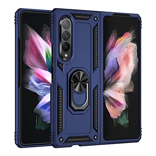 BestST Hülle für Samsung Galaxy Z Fold3 5G,Handyhülle für Samsung Z Fold3 5G Cover,Armor Stoßfest TPU PC Schutzhülle Ringhalter Handytasche Case, Blau von BestST