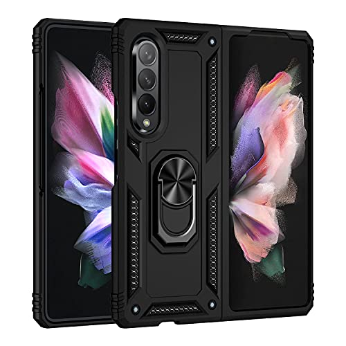 BestST Hülle für Samsung Galaxy Z Fold3 5G Cover, Armor Stoßfest TPU PC Schutzhülle Ringhalter Handytasche Case Handy Hüllen, Schwarz von BestST