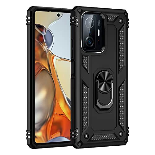 BestST Hülle für Xiaomi 11T/11T Pro Cover, HD schutzfolie, Armor Stoßfest TPU PC Schutzhülle Ringhalter Handytasche Case Handy Hüllen, Schwarz von BestST