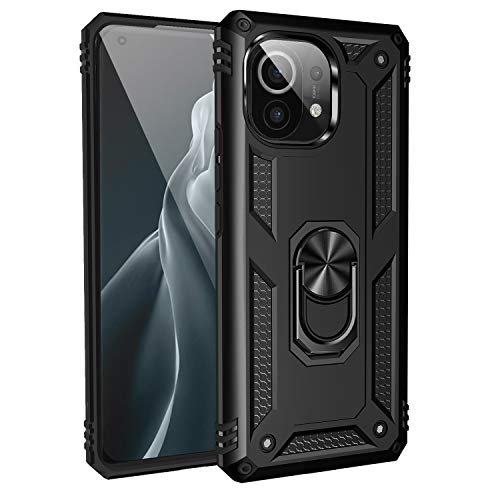 BestST Hülle für Xiaomi MI 11 Cover, HD schutzfolie, Armor Stoßfest TPU PC Schutzhülle Ringhalter Handytasche Case Handy Hüllen, Schwarz von BestST