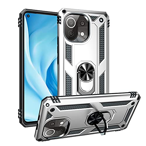 BestST Hülle für Xiaomi Mi 11 Lite 5G/4G/11 Lite 5G NE + schutzfolie, Militärische Armor Hybrid Schutzhülle Silikon Stoßfest Bumper Cover Case Ringhalter Handytasche Handy Hüllen,Silber BestST Hülle für Xiaomi Mi 11 Lite 5G/4G/11 Lite 5G NE + schutzfolie, Militärische Armor Hybrid Schutzhülle Silikon Stoßfest Bumper Cover Case Ringhalter Handytasche Handy Hüllen,Silber von BestST