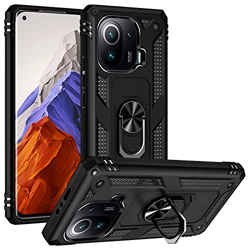 BestST Hülle für Xiaomi Mi 11 Pro Cover, HD schutzfolie, Armor Stoßfest TPU PC Schutzhülle Ringhalter Handytasche Case Handy Hüllen, Schwarz von BestST