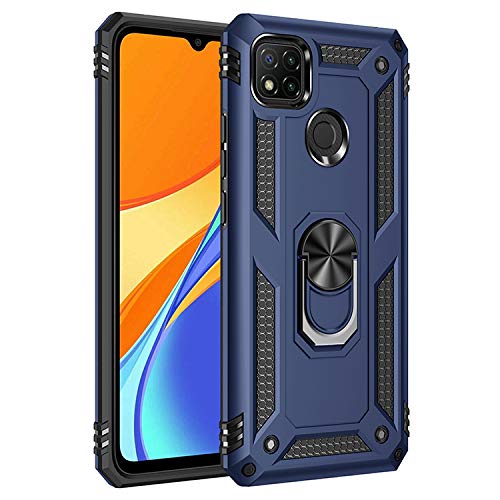 BestST Hülle für Xiaomi Redmi 9C/Redmi 10A/Redmi 9C NFC Handyhülle + schutzfolie,Cover,Armor Stoßfest TPU PC Schutzhülle Ringhalter Handytasche Case für Xiaomi Redmi 9C Handy Hüllen,Blau von BestST