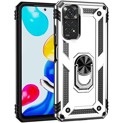 BestST Hülle für Xiaomi Redmi Note 11/Redmi Note 11S 159.9 + schutzfolie, Militärische Armor Hybrid Schutzhülle Silikon Stoßfest Bumper Cover Case Ringhalter Handytasche Handy Hüllen,Silber BestST Hülle für Xiaomi Redmi Note 11/Redmi Note 11S 159.9 + schutzfolie, Militärische Armor Hybrid Schutzhülle Silikon Stoßfest Bumper Cover Case Ringhalter Handytasche Handy Hüllen,Silber von BestST