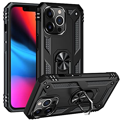 BestST Hülle für iPhone 13 Pro 6.1" + schutzfolie, Handyhülle iPhone 13 Pro Cover,Armor Stoßfest TPU PC Schutzhülle Ringhalter Handytasche Case für Apple iPhone 13 Pro 6.1" Handy Hüllen,Schwarz von BestST