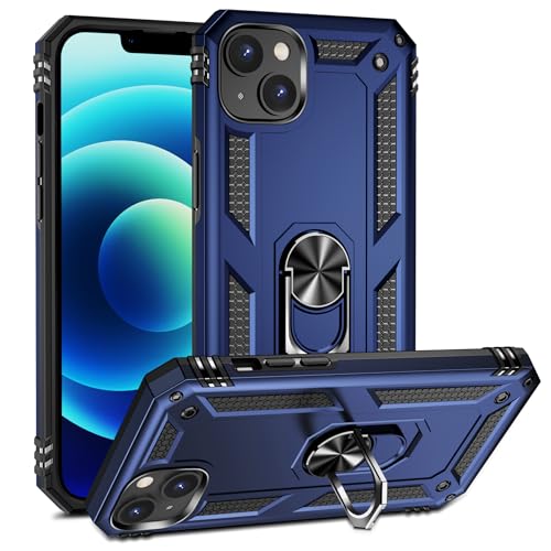 BestST Hülle für iPhone 14 6.1 Zoll + schutzfolie, Handyhülle für iPhone 14 Cover, Armor Stoßfest TPU PC Schutzhülle Ringhalter Handytasche Case für iPhone 14 6.1 Zoll Handy Hüllen,Blau von BestST