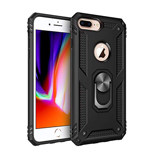 BestST Hülle für iPhone 6 Plus/7 Plus/8 Plus + schutzfolie,Handyhülle iPhone 6 Plus/7 Plus/8 Plus Cover,Armor Stoßfest TPU PC Schutzhülle Ringhalter Handytasche Case Handy Hüllen,Schwarz von BestST