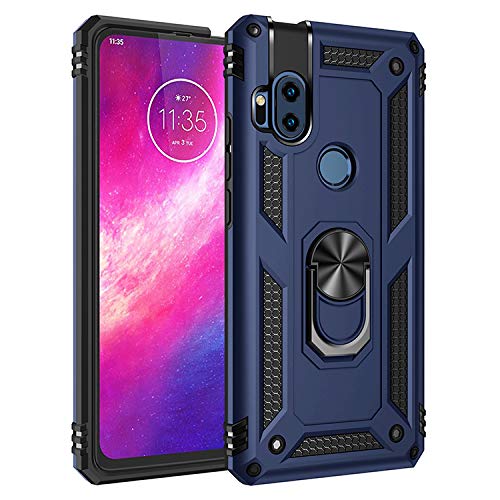 BestST Moto One Hyper Hülle, Moto One Hyper Schutzhülle, Schlank Handyhülle Stoßfest Schutz TPU Doppelstruktur Fall Harte Rüstung Cover case Schale für Moto One Hyper mit Ständer(Blau) von BestST