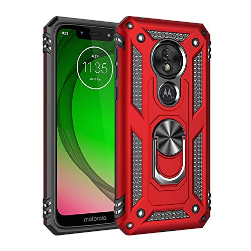 BestST Moto g7 Play Hülle, für Moto g7 Play Schutzhülle 360 Grad Drehbar Ringhalter mit Magnetischer Handyhalter Auto Handy hülle + Displayschutz - Rot von BestST