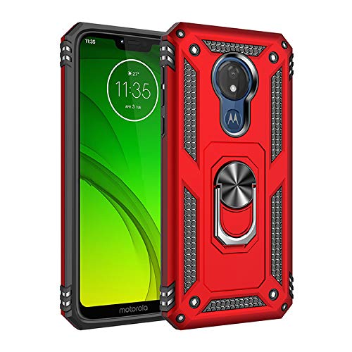 BestST Motorola Moto g7 Power Hülle, für Motorola Moto g7 Power Schutzhülle 360 Grad Drehbar Ringhalter mit Magnetischer Handyhalter Auto Handy hülle + Displayschutz - Rot von BestST