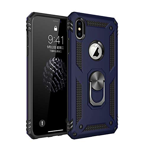 BestST Hülle für iPhone XS Max Hülle Schutzhülle Schlank Handyhülle Stoßfest Schutz TPU Doppelstruktur Fall Harte Rüstung Cover case Schale für iPhone XS Max mit Ständer(Blau) von BestST