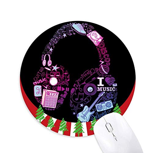Pink Blue Headset Music Pattern Round Rubber Maus Pad Weihnachtsdekoration von Bestchong