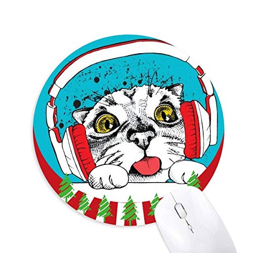 Red Headset White Cat Protect Animal Pet Liebhaber Rund Gummi Maus Pad Weihnachtsdekoration von Bestchong
