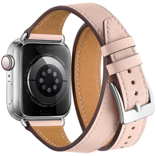 Bestig Armband kompatibel mit Apple Watch, 49 mm, 46 mm, 45 mm, 44 mm, 42 mm (Serie 3, 2, 1), für Damen und Herren, echtes Leder, Double Tour, schlankes Armband für iWatch Ultra SE Serie 10, 9, 8, 7 von Bestig